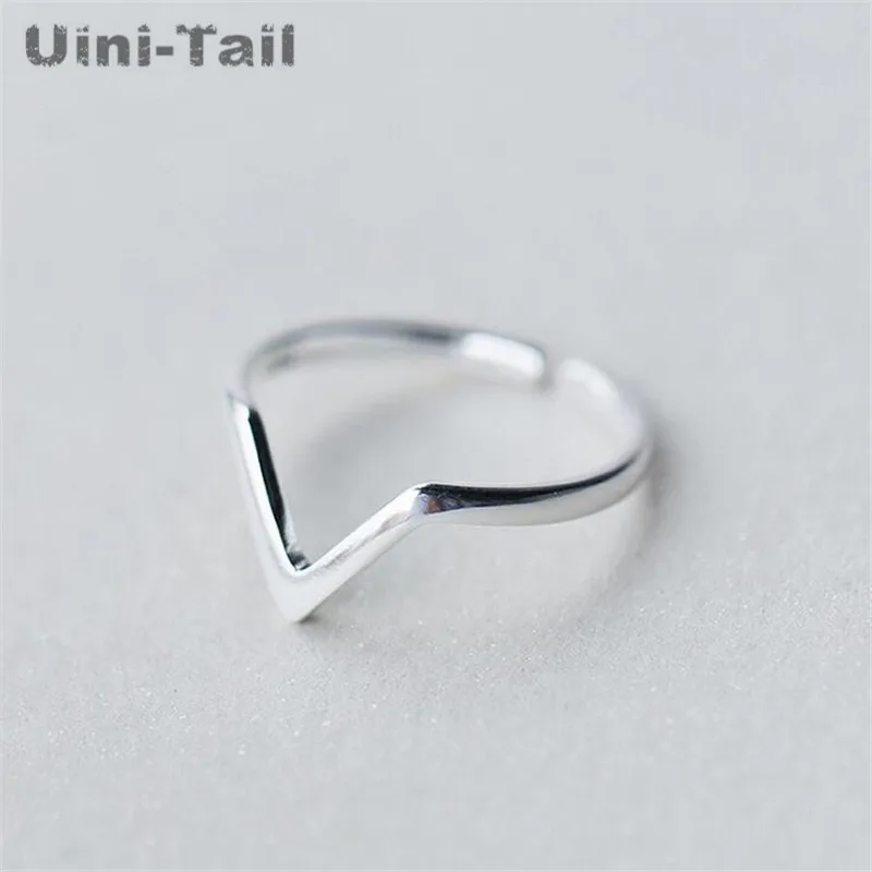 Uini-Tail Hot 925 Tibetan silver fashion simple V word open silver ring Korean fashion flow high quality jewelry wholesale JZ192