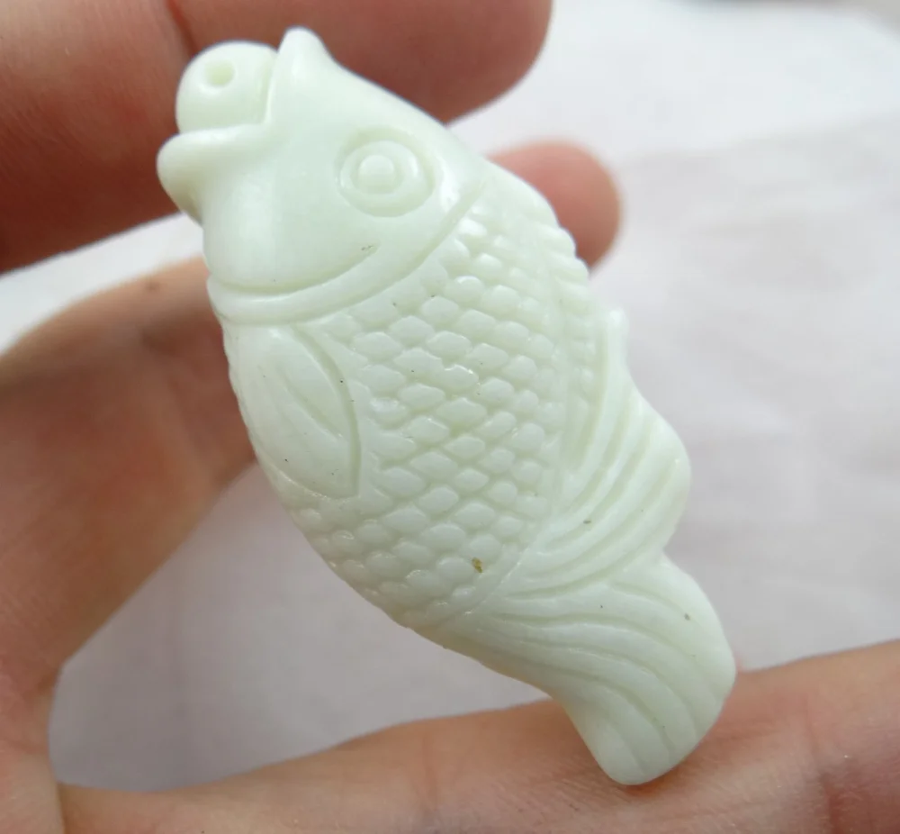 52*24Wholesale natural Chinese Liantian stone hand-carved statue of fish amulet pendant necklace Jewelry Making