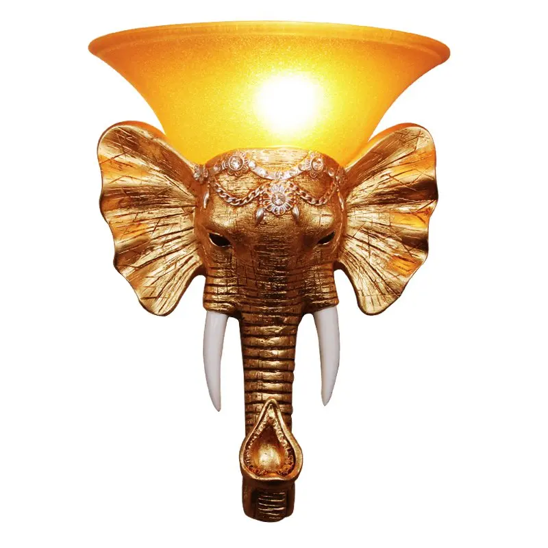 Elephant Wall Lamps Stairs Case Antique Resin Gold Creative Bedroom Bedside Living Room Wall Lights Corridor Aisle Wall Sconces