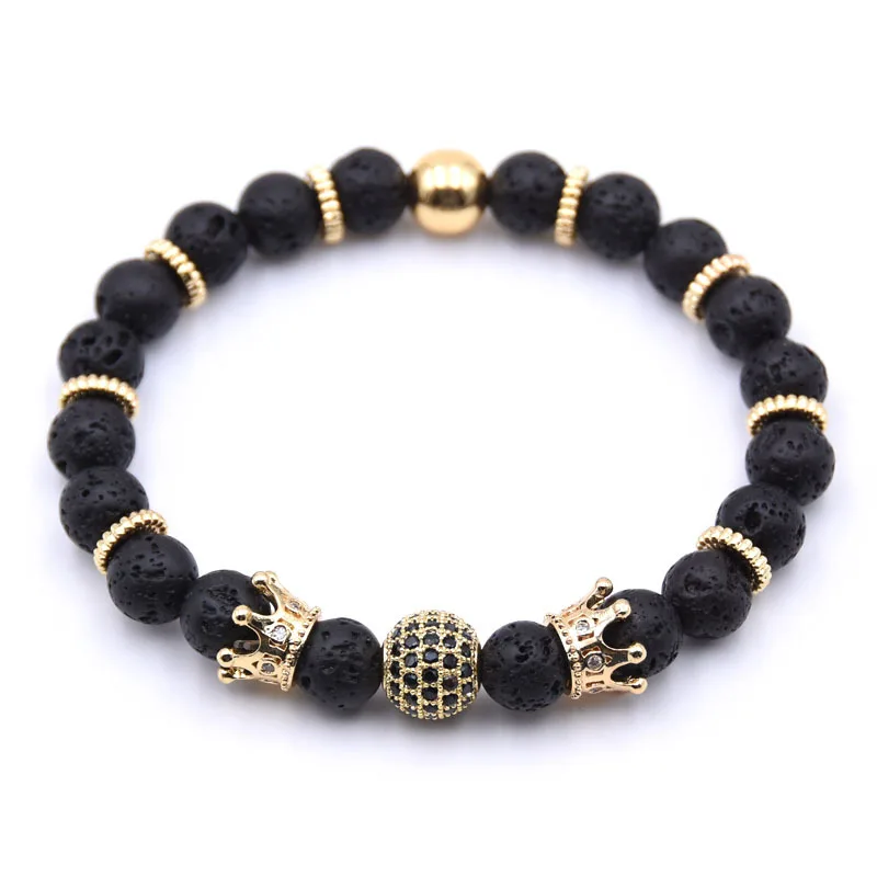 Micro Pave  CZ Zirconia Gold ball  Charm Bracelet Men Dull Polish Matte Stone Bead Bracelet erkek bileklik