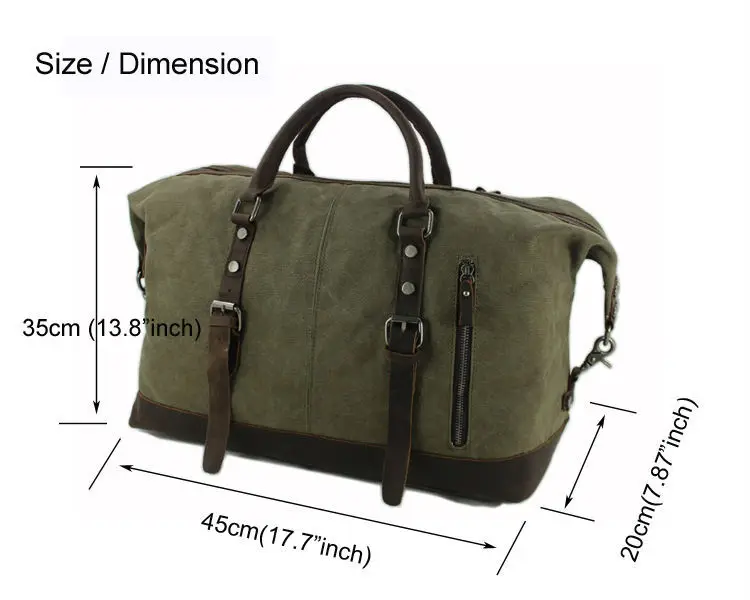 Military Canvas Leather Men\'s Travel Bag Hand Luggage Bag Carry On Large Men Leather Duffle Bag Tote Big Weekend Bag Overnight