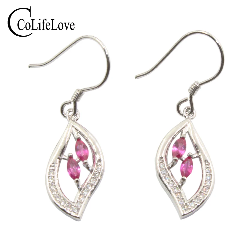 

Fashion silver leaf drop earrings with ruby 4 pieces natural VS grade ruby earrings for wedding solid 925 silver ruby jewelry