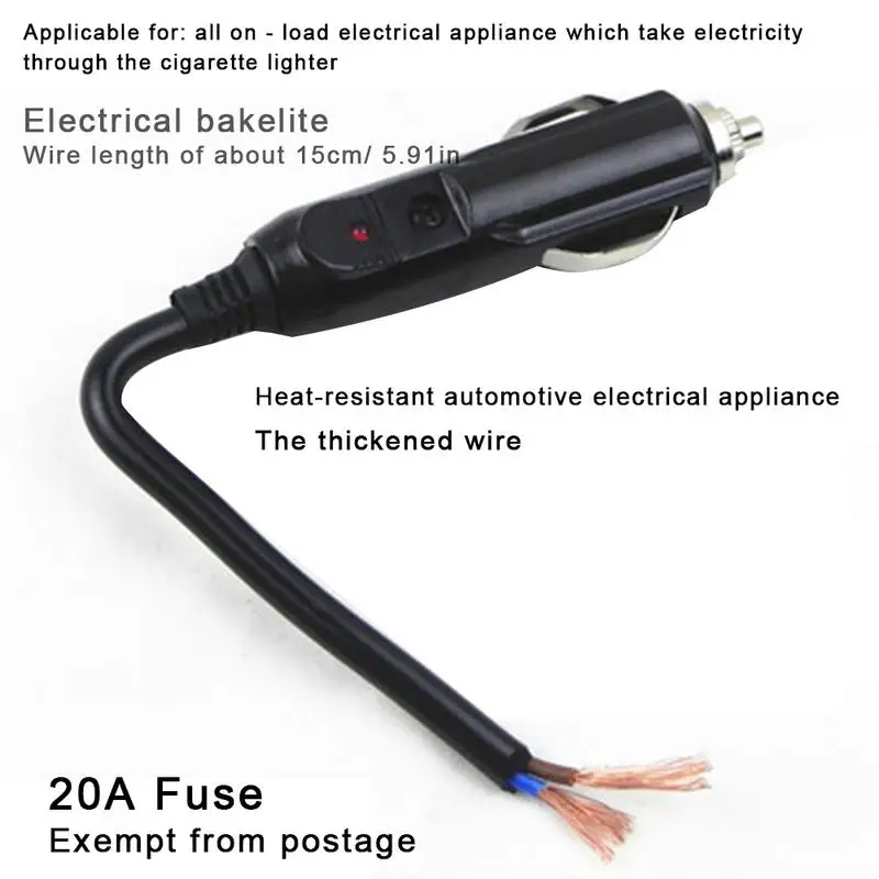 

12V/ 24V Cigarette Lighter Plug Male Auto Electric Appliances Cigarette Lighter Plug With Indicator Light Inside 20A