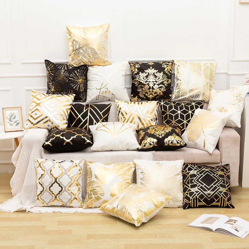 RULDGEE Gold Cushion Cover Black And White Gold Pillowcase Sofa Decorative Case Pillows Christmas Pillowslip For Nap Pillow