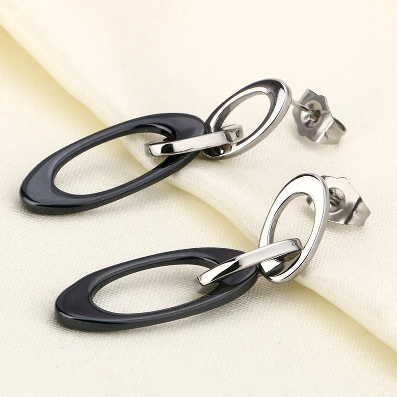 New Fashion Earrings For Women Black White Ceramic Earring Irregular Geometric Steel Two Layers Circle Earrings Party Jewelry