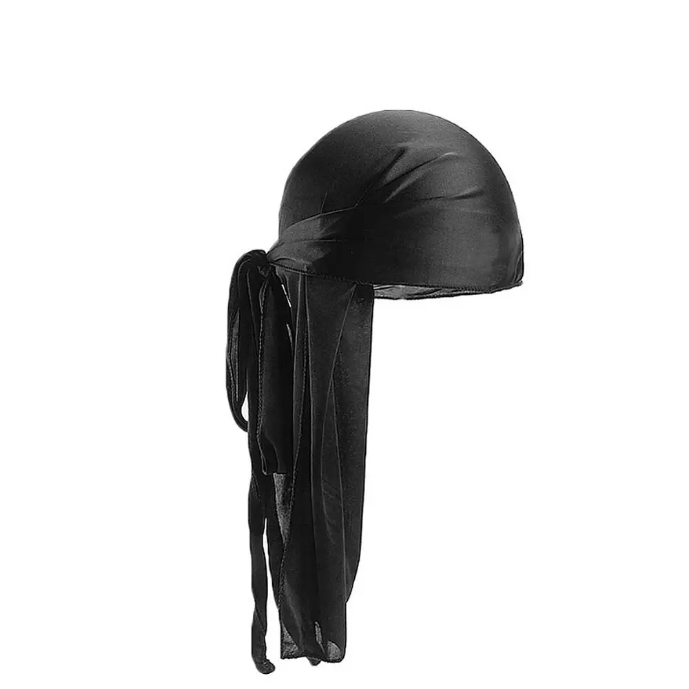 Turbante largo de satén de seda para hombre y mujer, gorro de pirata, pelucas Doo Durag, envoltura de cabeza de motorista, gorro de quimio, accesorios para el cabello, novedad de 2020