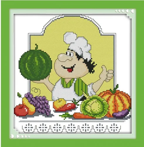 Humor chef divertido cocinero decoración de cocina impresión contada DMC 14CT 11CT 18CT kit de costura de punto de cruz bordado multi imagen plus