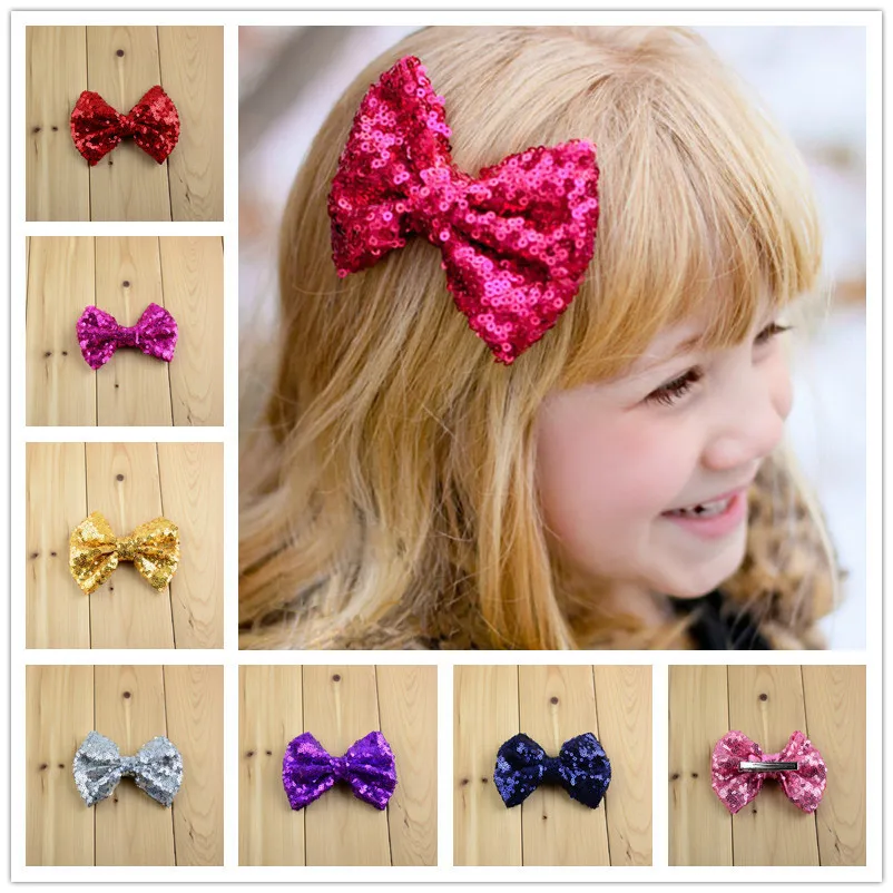 20 pcs/lot Shinny Sequin bow hair clip 4 inches choose color