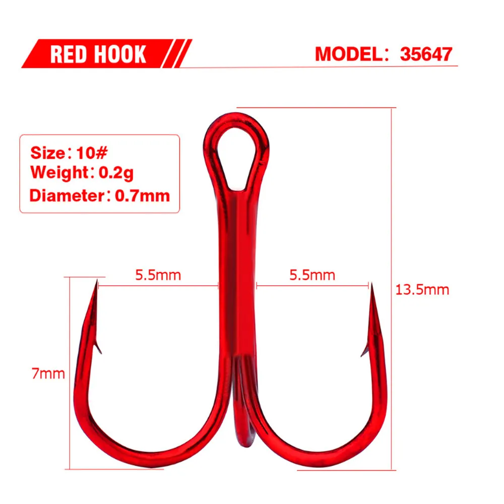 20PCS/Lot Red Anchor Hook High Carbon Steel Barbed Treble Hook Fishing Tackle Tool Accessories Sea Fishing Wild Fishing