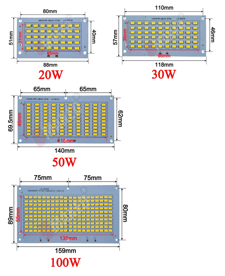 10 Uds. PCB de inundación LED de potencia completa 20W 30W 50W 70W 100W SMD5730 placa PCB led, fuente de placa de aluminio para reflector de lámpara exterior