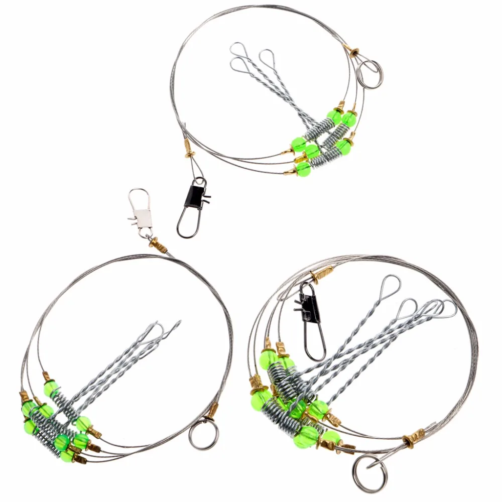 OOTDTY Fishing Hooks Anti-Winding Swivel String Sea Fishing Hook Steel Rigs Wire Leader Fish Hooks