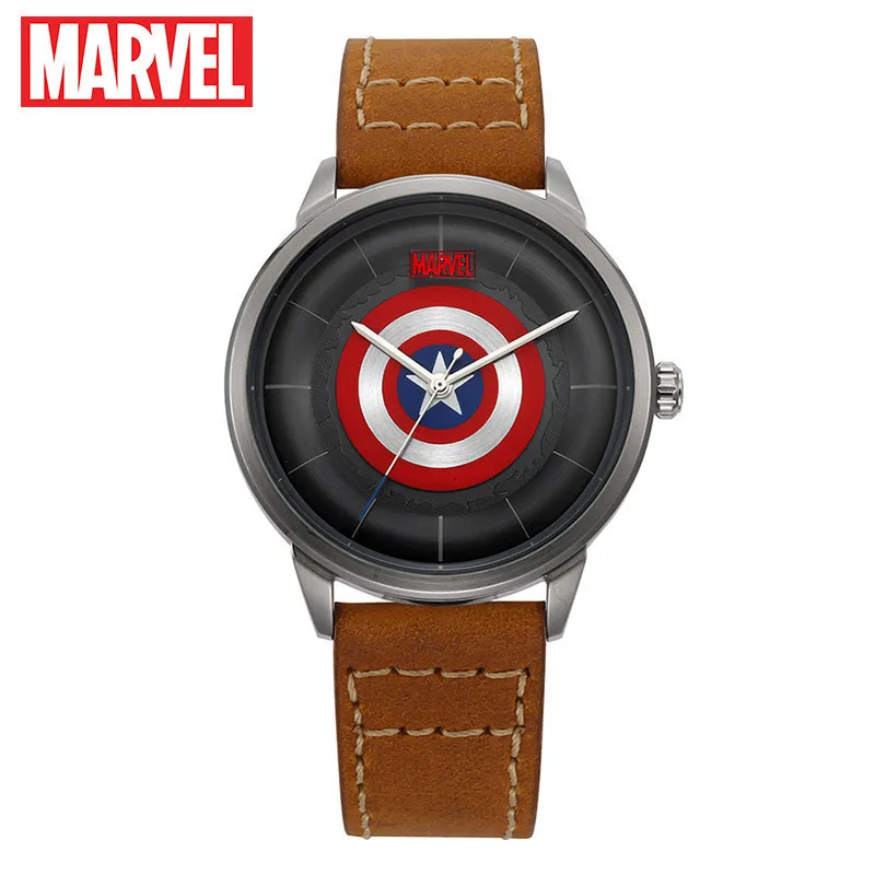 Disney Chính Thức Marvel Avengers CAPTAIN AMERICA Vỏ Đồng Hồ Thạch Anh Chống Thấm Nước Đồng Hồ Nam Da Nam Sapphire Sang Trọng M-9013