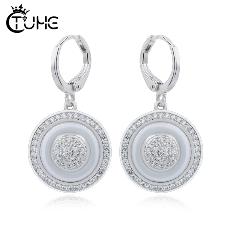 White Blue Pink Hoop Earrings for Women 2019 New Circle Geometric Ceramic Round Earring Elegant Jewelry Wedding Jewelry Gifts