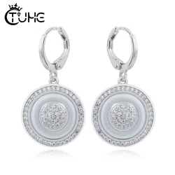 White Blue Pink Hoop Earrings for Women 2019 New Circle Geometric Ceramic Round Earring Elegant Jewelry Wedding Jewelry Gifts