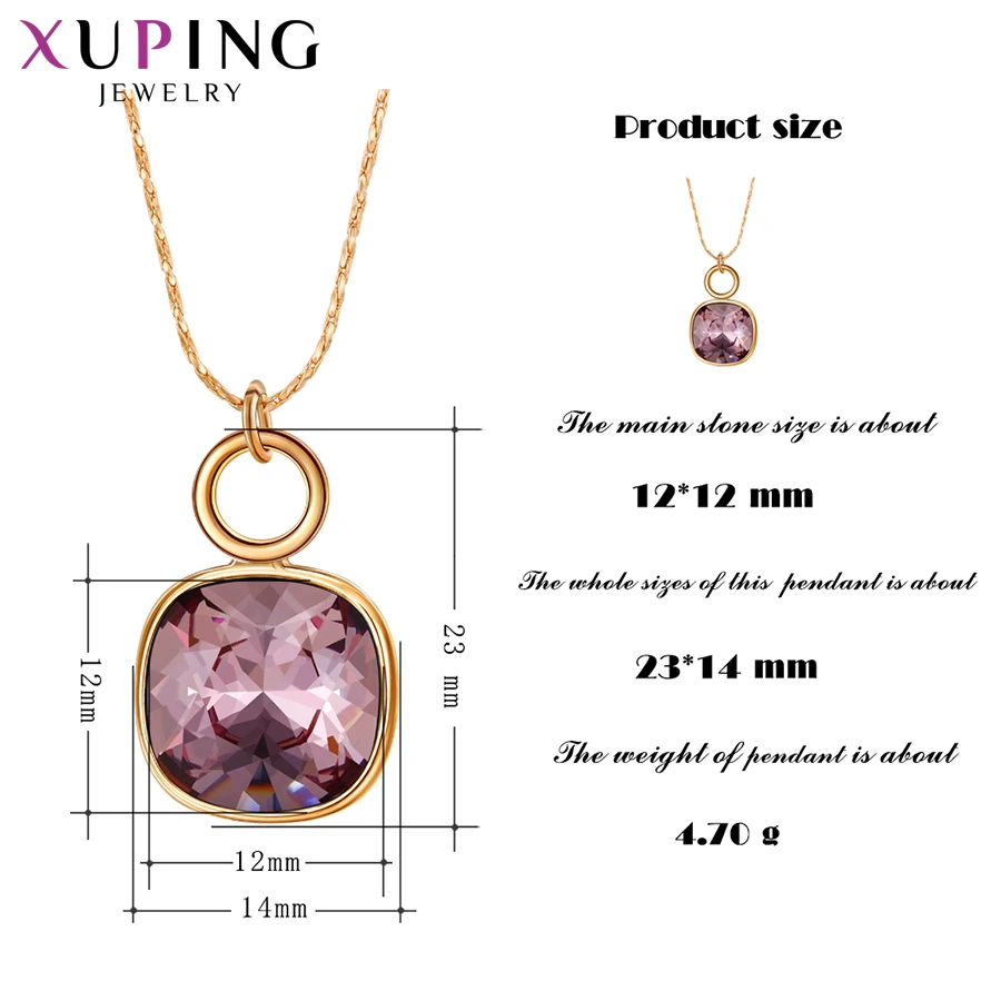 Xuping Jewelry Fashon Jewellery Gold Color Square Charm Crystal Pendant Necklace with  for Women Store Elegant Gifts 30205