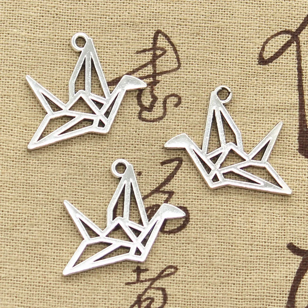 15pcs Charms Origami Paper Cranes 23x29mm Antique Silver Color Plated Pendants Making DIY Handmade Tibetan Silver Color Jewelry