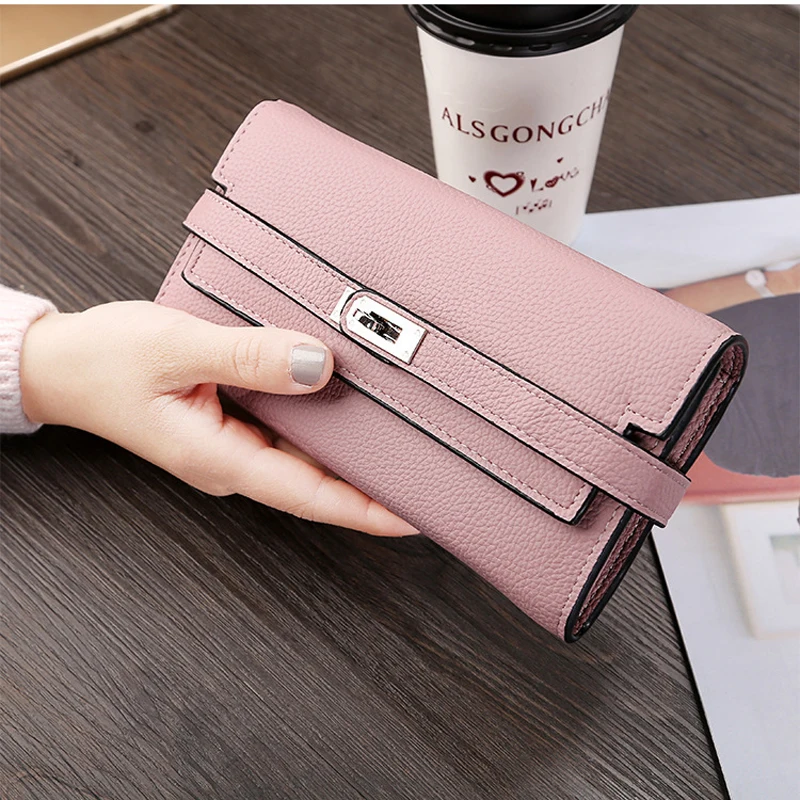 BENVICHED New Female Package Long Wallet Fashion Cross Lock Litchi Pattern Ladies Hand Bag R356