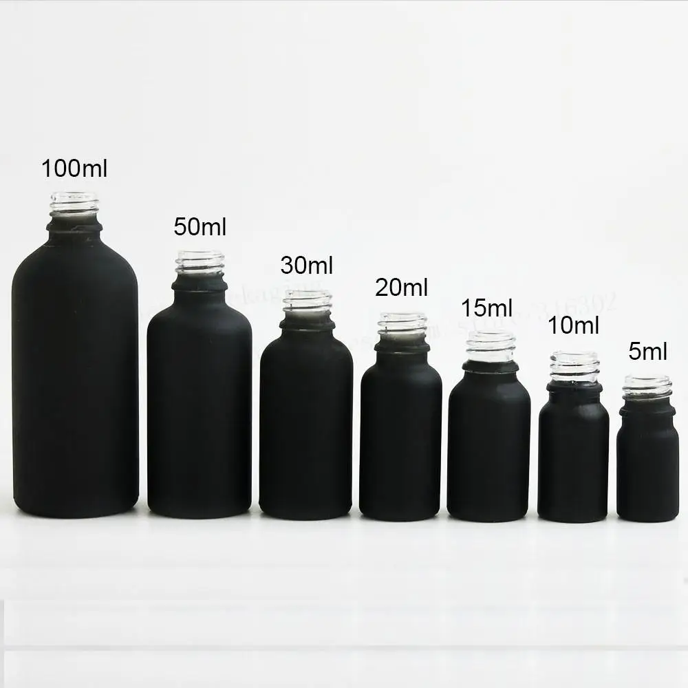 6pcs 100ml 50ml 30ml 20ml 15ml 10ml 5ml Matt black glass essential oil dropper bottle essential drop vials Cosmetic Containers