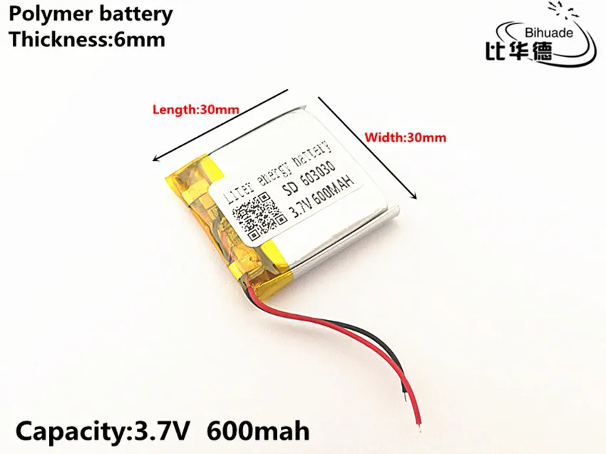 10 pcs/lot 3.7 V 600 mAH 603030 polymère lithium ion/Li-ion batterie Rechargeable pour DVR, GPS, mp3, mp4