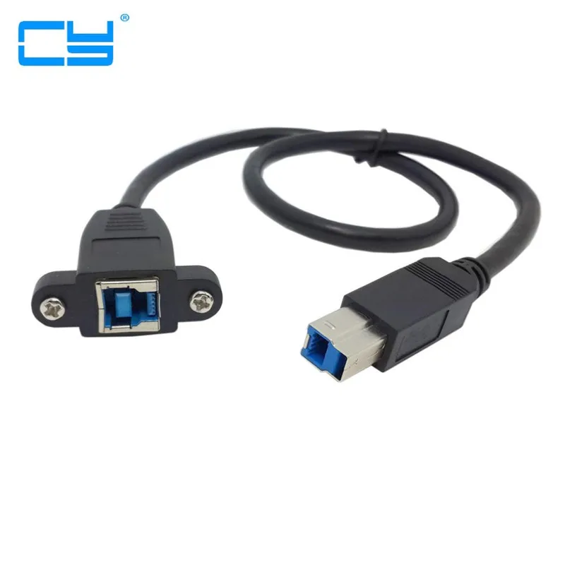 Super Speed USB 3.0 Back Panel Mount B Female To Male B type Extension Cable 0.5m 50cm