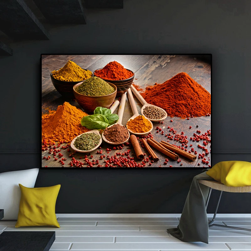 

Grains Spices Spoon Peppers Canvas Painting Cuadros Posters and Prints Restaurant KitchenWall Art Food Pictures for Living Room