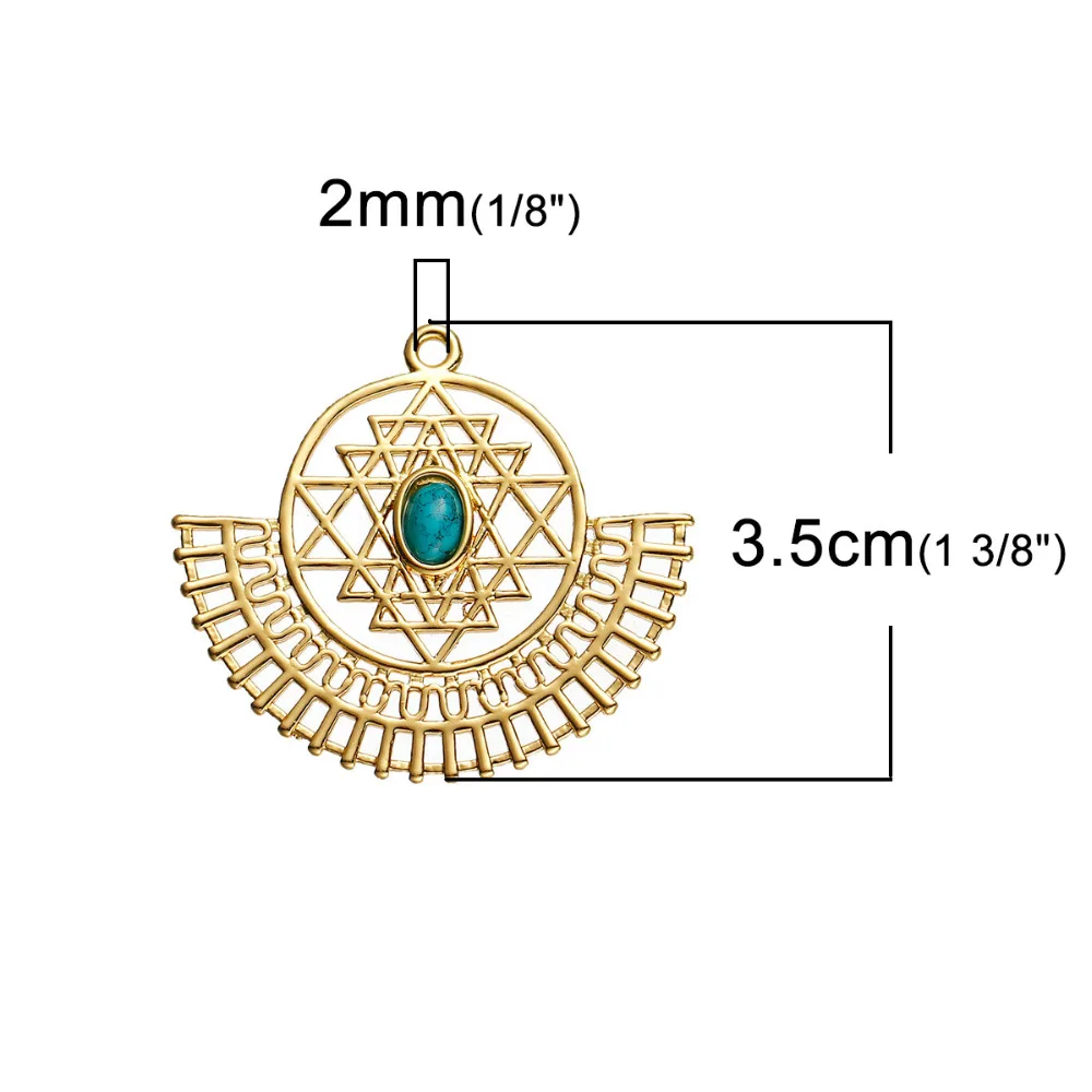 8Seasons Copper Sri Yantra Meditation Pendants Gold Color Resin Cabochons Created Gem Stone Charms DIY Jewelry Gifts,1PC