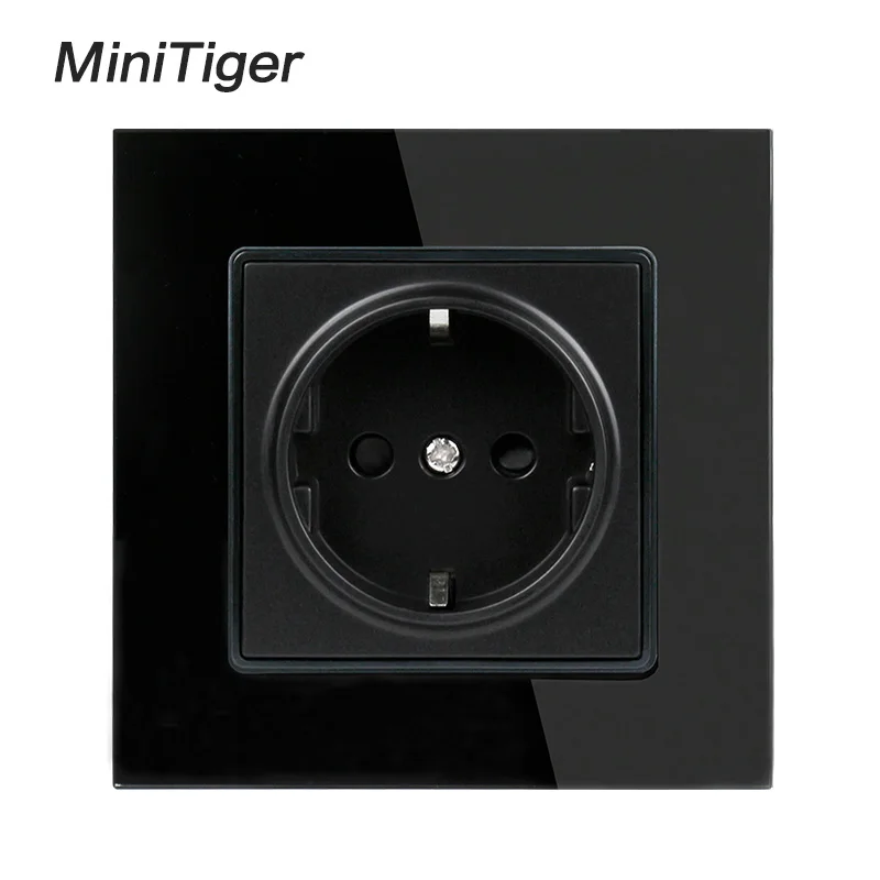 Minitiger Crystal Glass Panel Wall Power Socket Grounded 16A EU Standard Electrical Outlet Black White Gold Grey Colorful