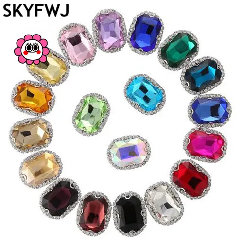 Random Mix Colors 18x25mm Rectangle shaped stones in handmade crystal rhinestones White K Claw settings Sew On Jewelry Crystals