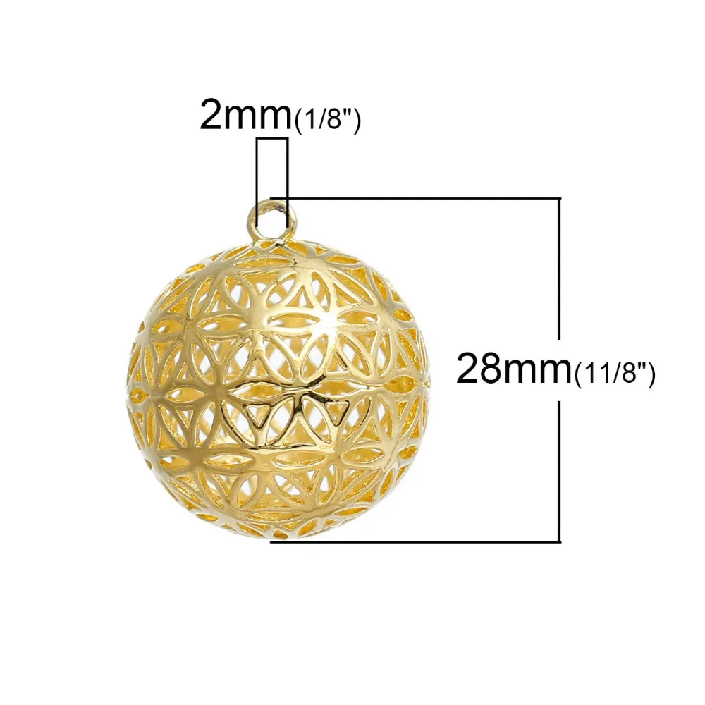 DoreenBeads Copper Flower Of Life Pendants Round Gold Color Hollow Carved Charms DIY Necklace Earring Jewelry Gift,1Piece