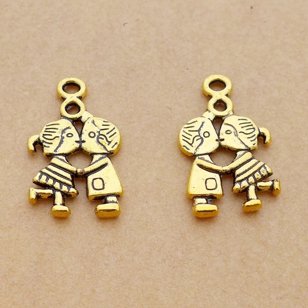 dancing boy &girl charm pendant antique gold alloy charm diy jewerly accessories bracelet free shipping 27.2*16.3mm 100pcs/lot