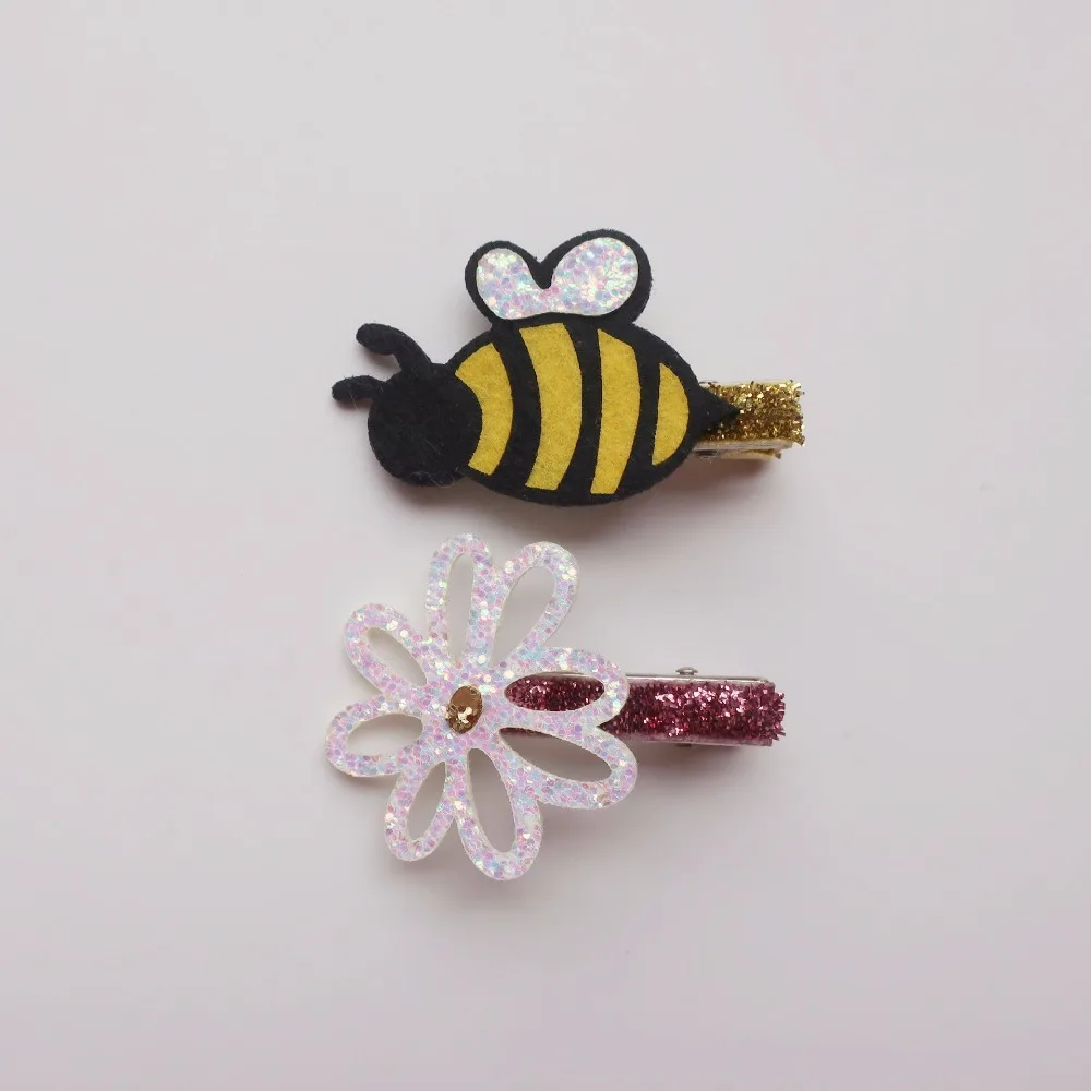 

Boutique 10pcs Fashion Cute Floral Felt Bee Hairpins Solid Glitter Flower Animal Hair Clips Princess Princess Hair Accessories