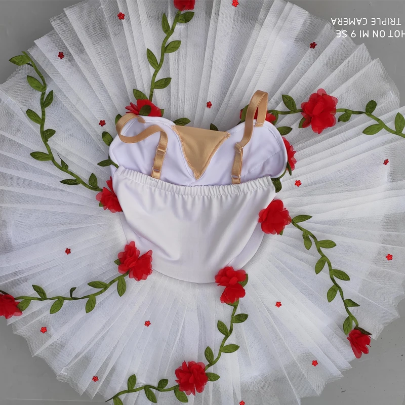 Tutú de Ballet profesional para niños y niñas, vestido de bailarina con flores blancas, disfraz de baile