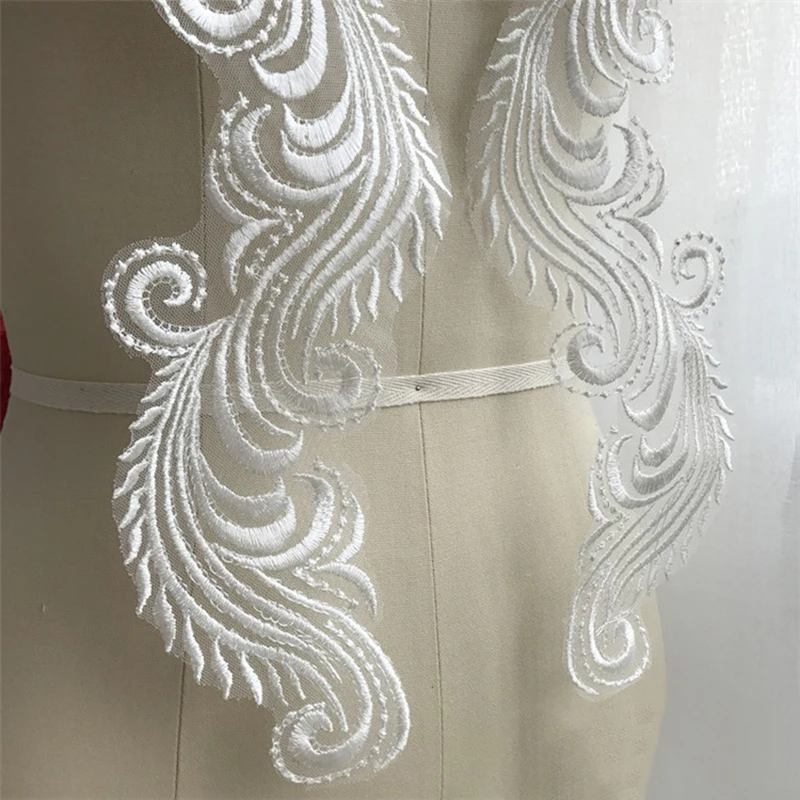 4Pieces Lace Applique Trim Ivory Lace Collar Embroidery Lace Accessories Polyester Venise Lace Sewing Trims For Wedding Dresses