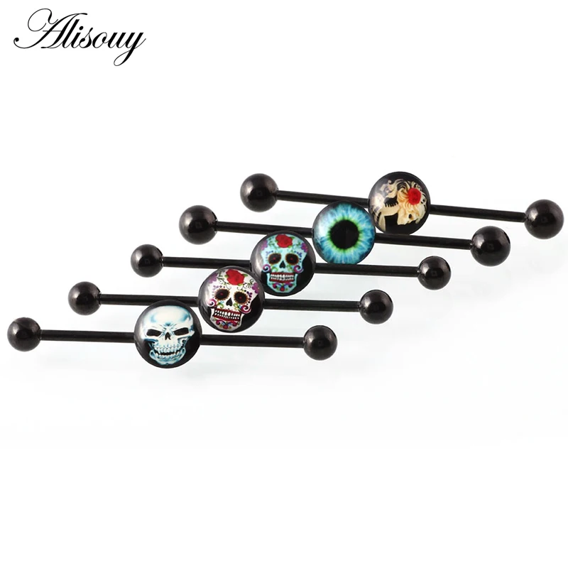 Alisouy 1PC Surgical Steel Industrial Barbell Piercing Tragus Cartilage Earrings Ear Stud Bar Barbell Orelha Body Jewelry