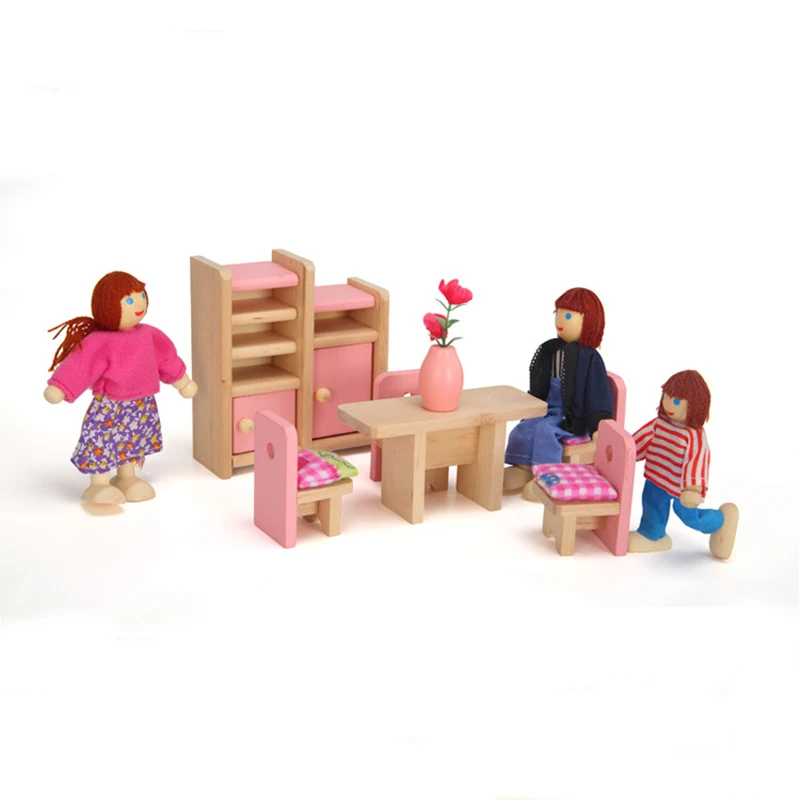 Bedroom Kitchen 6 Room set Dolls Toys Gifts Mini Delicate Wooden Dollhouse Furniture Toys Miniature For Children Pretend Play