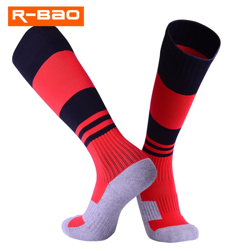 R-BAO 1 Pair Cotton Kids Long Soccer Socks Anti-slip Sports Football Training Shin Guard Ankle Fixed Protector Socks For Child