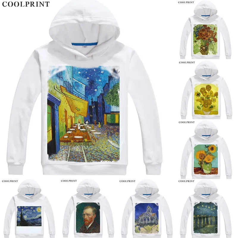 vincent van gogh Hoodies Hooded Anime Hoodie Oil Painting the starry night the church in auvers Sunflowers Cosplay Sweatshirts