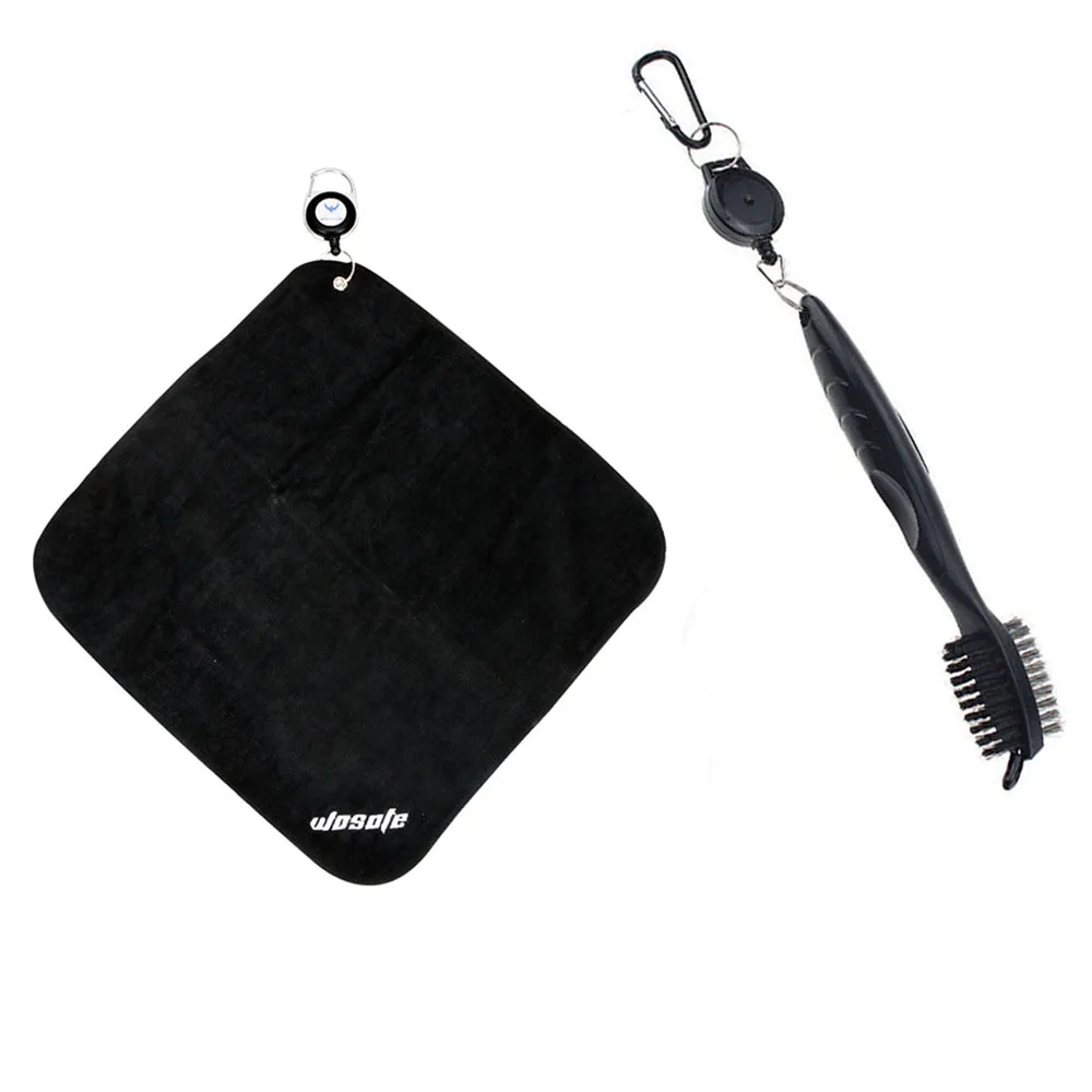 Golf Towel Brush tool Kit with Club Groove Cleaner, Retractable Extension Cord and Clip free shipping