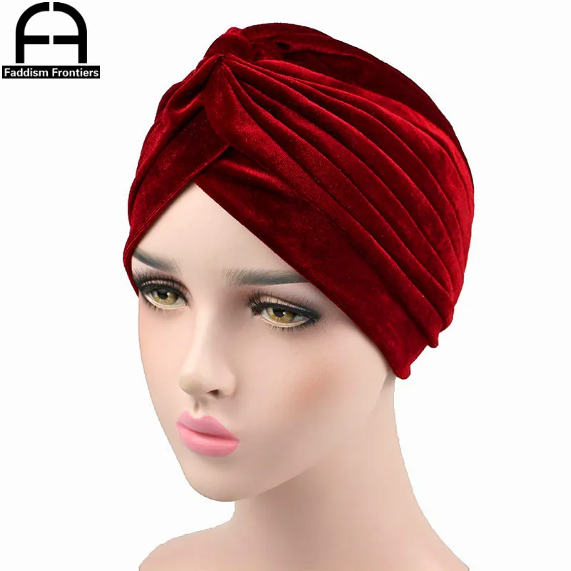 High Quality Women Velvet Turban Casual Vintage Double Stretchy Turban Headband Headwear Muslim Turbante Hijab Hair Accessorics