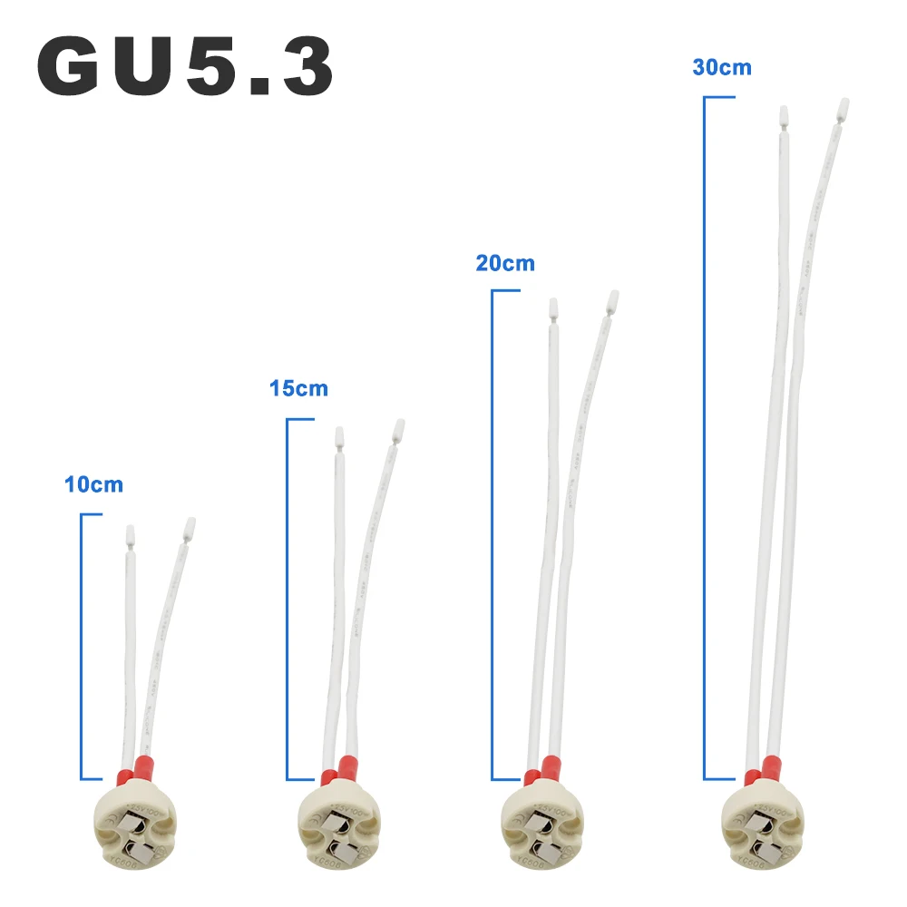 Soporte de lámpara de cerámica, Base de luz GU5.3 mejorada, enchufe redondo MR16 europeo, G5.3, 10cm, 20cm, 30cm, 5 unidades por lote