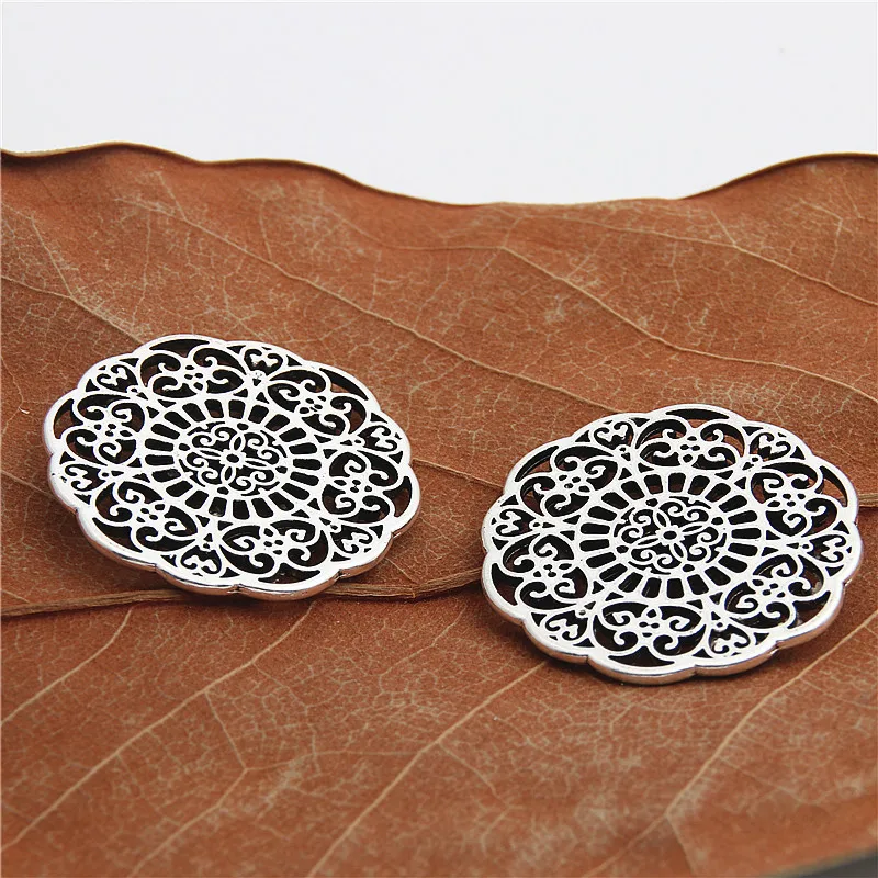 5pcs Tibetan Silver Color  Charm For Jewelry Making Bohemian Pendants Charm Ethnic Hollow Carved Flower A2977