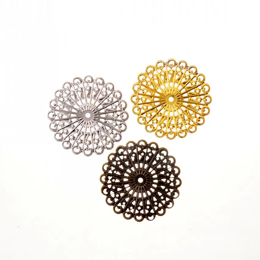 20Pcs Filigree Flower Wraps Metal Crafts Gift Decoration DIY Findings Connectors 42mm