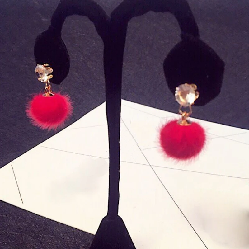 2019 New Fashion Fur Ball PomPom Earrings For Women Ear Jewelry Plush Pendants Earring Bijoux Brincos Pendients Pure Color