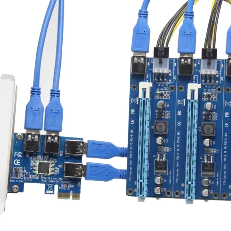 Cartão multimídia pcie 1 para 4, pcie 16x riser pci-e 1x para 4 usb 3.0 pci-e riser adaptador porta multimídia para mineração de bitcoin btc