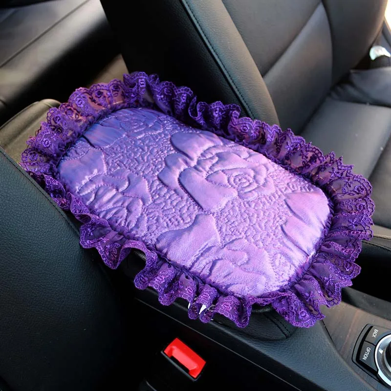 Purple Car Interior Decoration Accessories For Women Girls Silk Steeing Wheel Cover Seatbelt Shifter Hand Brake Covers Set image 5