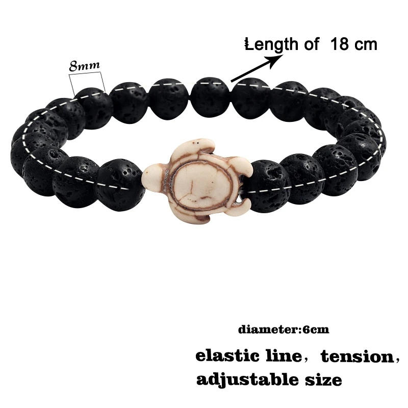 Summer Sea Turtle Bracelets Charm Tortoise Bracelets Men 8mm Natural Stone Round Beads Elasticity Party For Women Bangle Jewelry