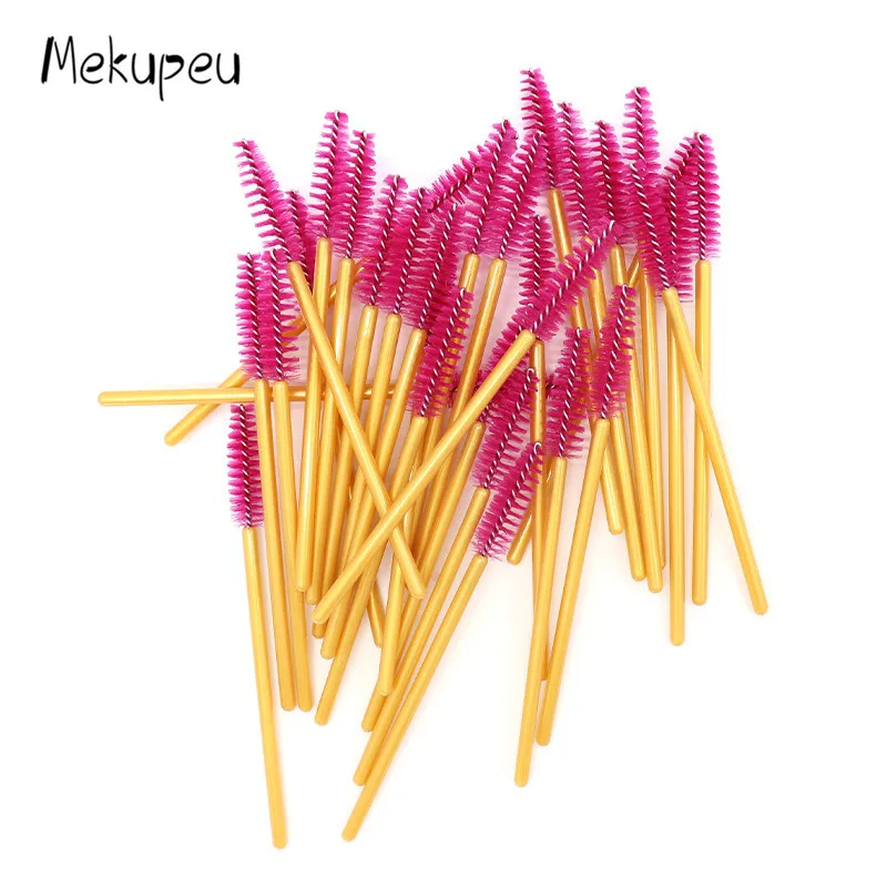 50 Stück/Packung Nylon-Mascara-Bürsten mit goldenem/blauem Griff, Einweg-Wimpernbürsten für Wimpernverlängerung, Make-up-Pinsel – Detail 9