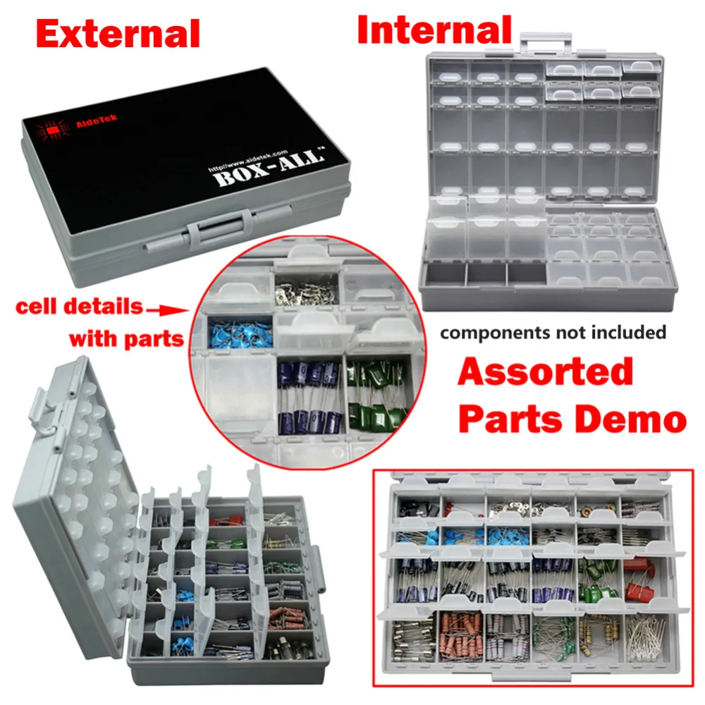 AideTek  BOX-ALL-48 Compartments SMD SMT capacitor BOX organizer surface mount Electronics Storage plasitc toolbox