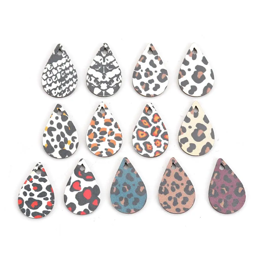 DoreenBeads Wood Charms Pendant Drop Snake Skin Leopard Print Jewelry Accessories Findings 23mm( 7/8