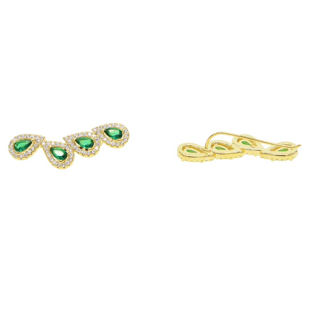 Bling AAA Green Cz Stone Long Ear Climber Stud Earring For Women Romantic Wedding Gift Fashion Teardrop Cubic Zirconia Jewelry